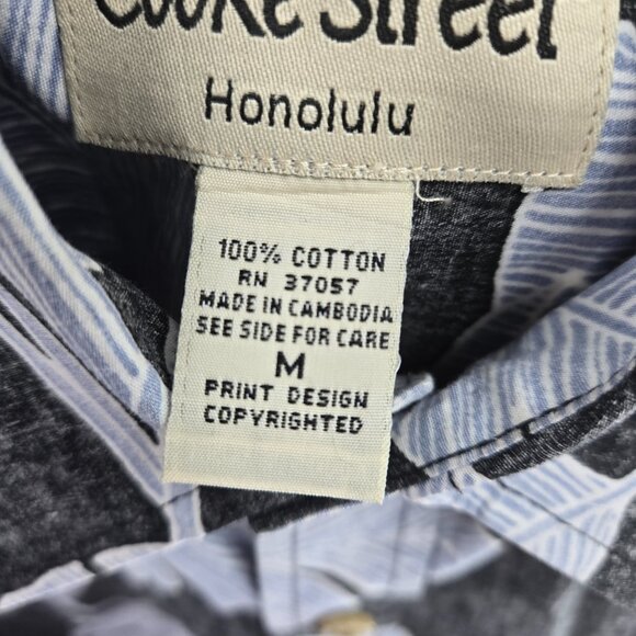 Cooke Street Gray Blue Palms Aloha Button Down 100% Cotton Shirt Size Medium - Picture 7 of 7